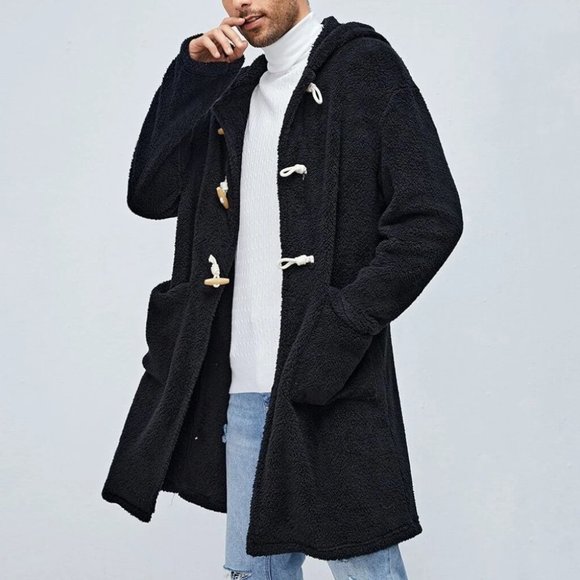 Other - Black Preppy Hooded Flannel Men's Duffle Coat